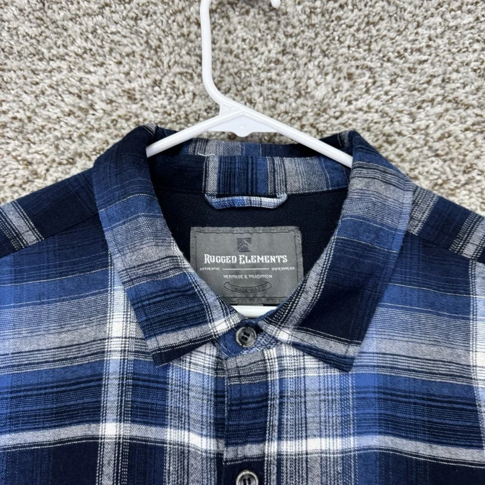 Rugged Elements Shirt Jacket Men's Large Blue Plaid Shacket Flannel Button‎ Up